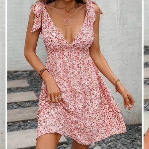 Beachsissi Small Tie Shoulder V Neck printed mini dress